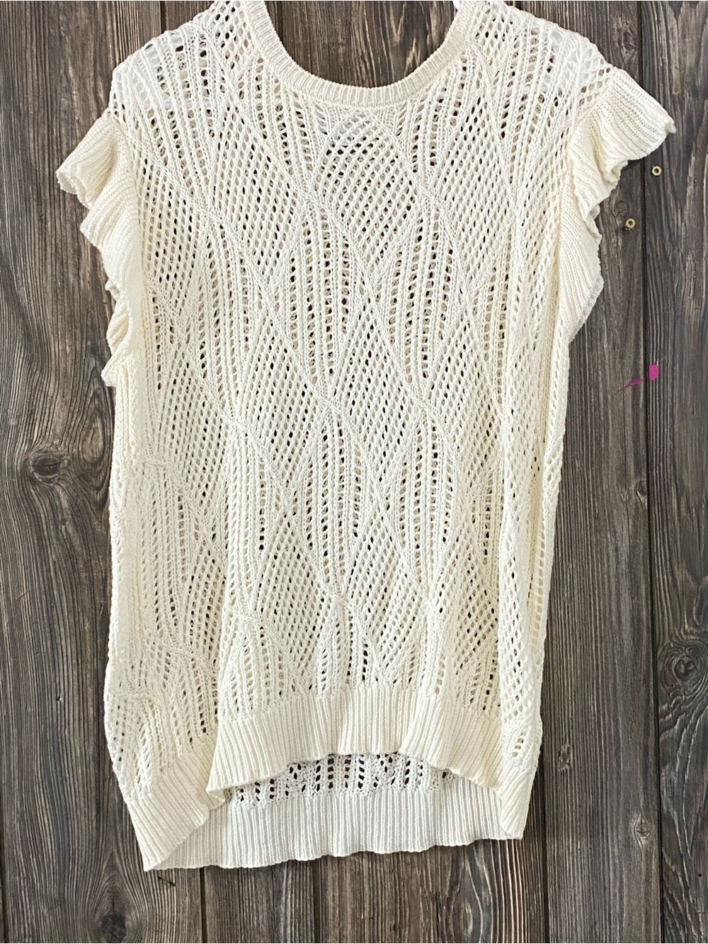 GEMMA + JANE Cream Open-Knit Short Sleeve Sweater